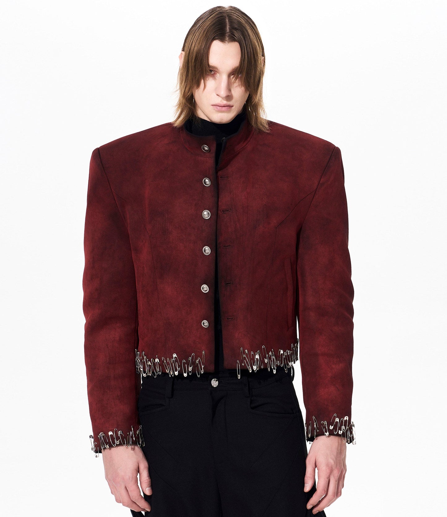 Suede Paint Safety Pin Design Jacket WN23259