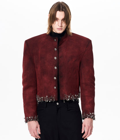 Suede Paint Safety Pin Design Jacket WN23259