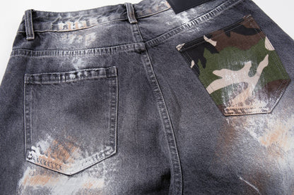 Paint Damage Wide Leg Denim Jeans WN27980