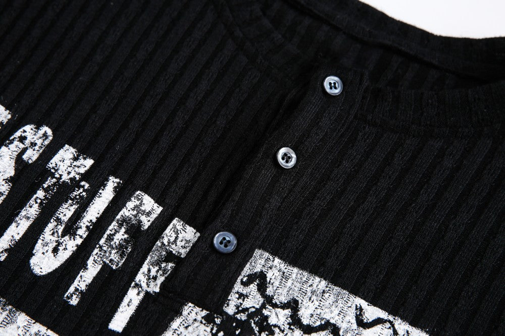 Ribbed Graphic Print Long Sleeve T-Shirt WN28073