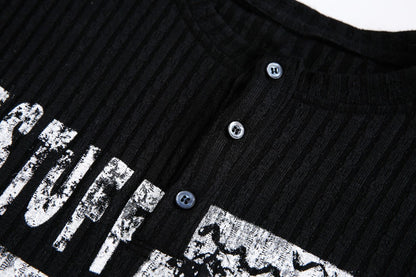Ribbed Graphic Print Long Sleeve T-Shirt WN28073