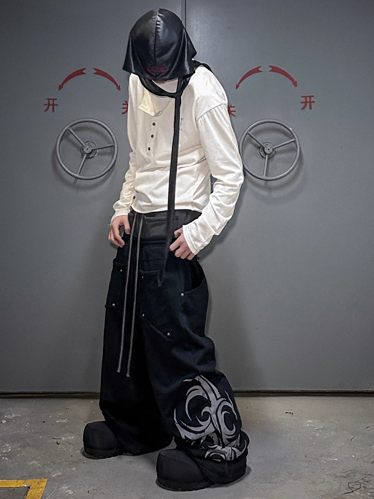 Graphic Art Print Wide Leg Sporty Pants WN20845