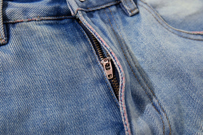 Washed Damage Graphic Denim Half Jeans WN28002