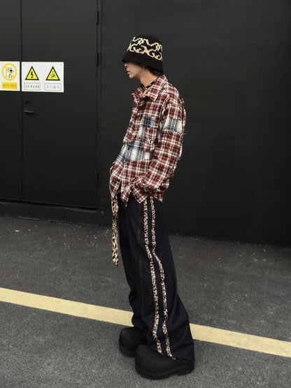 Patchwork Plaid Oversize Long Sleeve Shirt WN23026