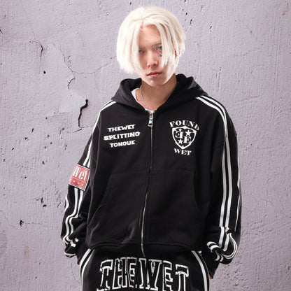 Stripe Badge Letter Zipper Hoodie WN26670