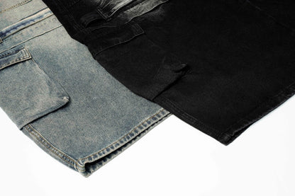 Gradient Multi-Pocket Drawstring Wide Leg Denim Jeans WN27828