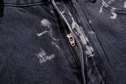 Washed Graphic Print Wide Leg Denim Jeans WN27794