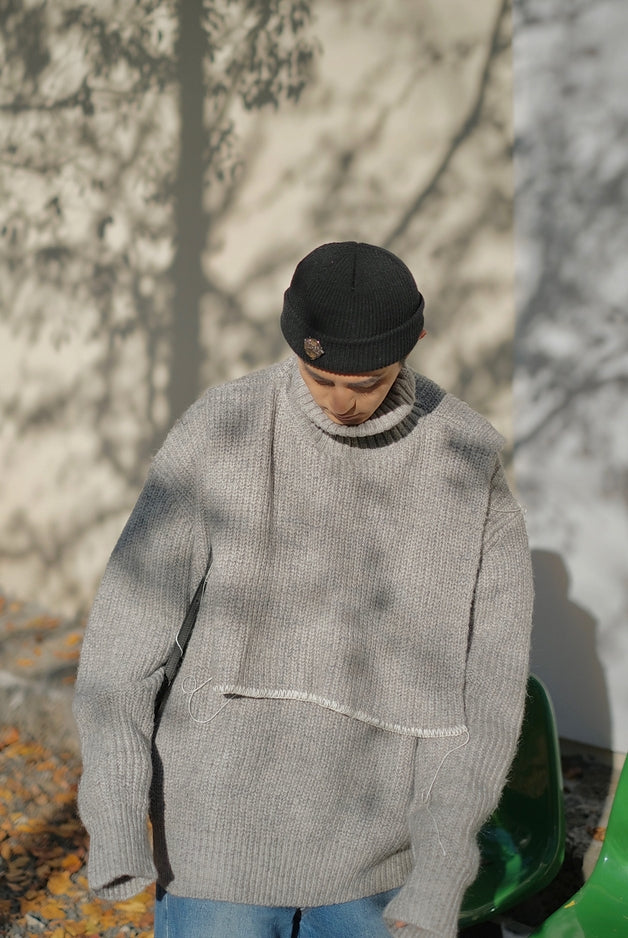 Turtleneck Knit Vest & Oversize Knit Sweater WN10021