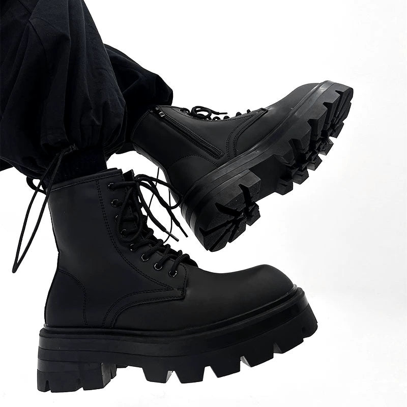 Chunky Sole Zipper Design PU Leather High-Top Boots WN19149