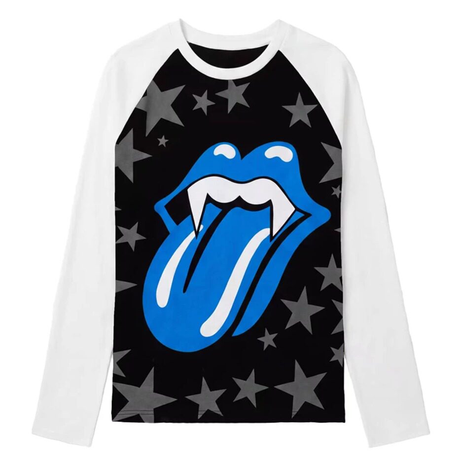 Raglan Camo Star Lip Graphic Print Long Sleeve T-Shirt & Short Sleeve Shirt WN27192