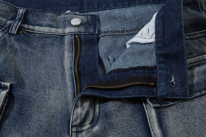 Cargo Pocket Embroidery Wide Leg Denim Jeans WN25718