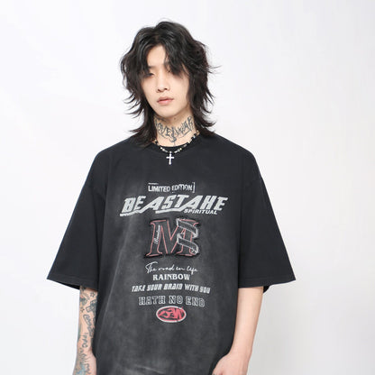 Washed Letter Print Oversize Short Sleeve T-Shirt WN24481