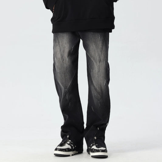 Washed Buttoned Flare Denim Jeans WN17503