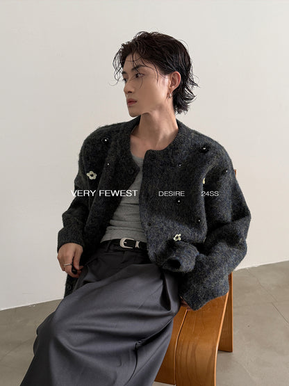 Beaded Floral Oversize Knit Cardigan WN15265