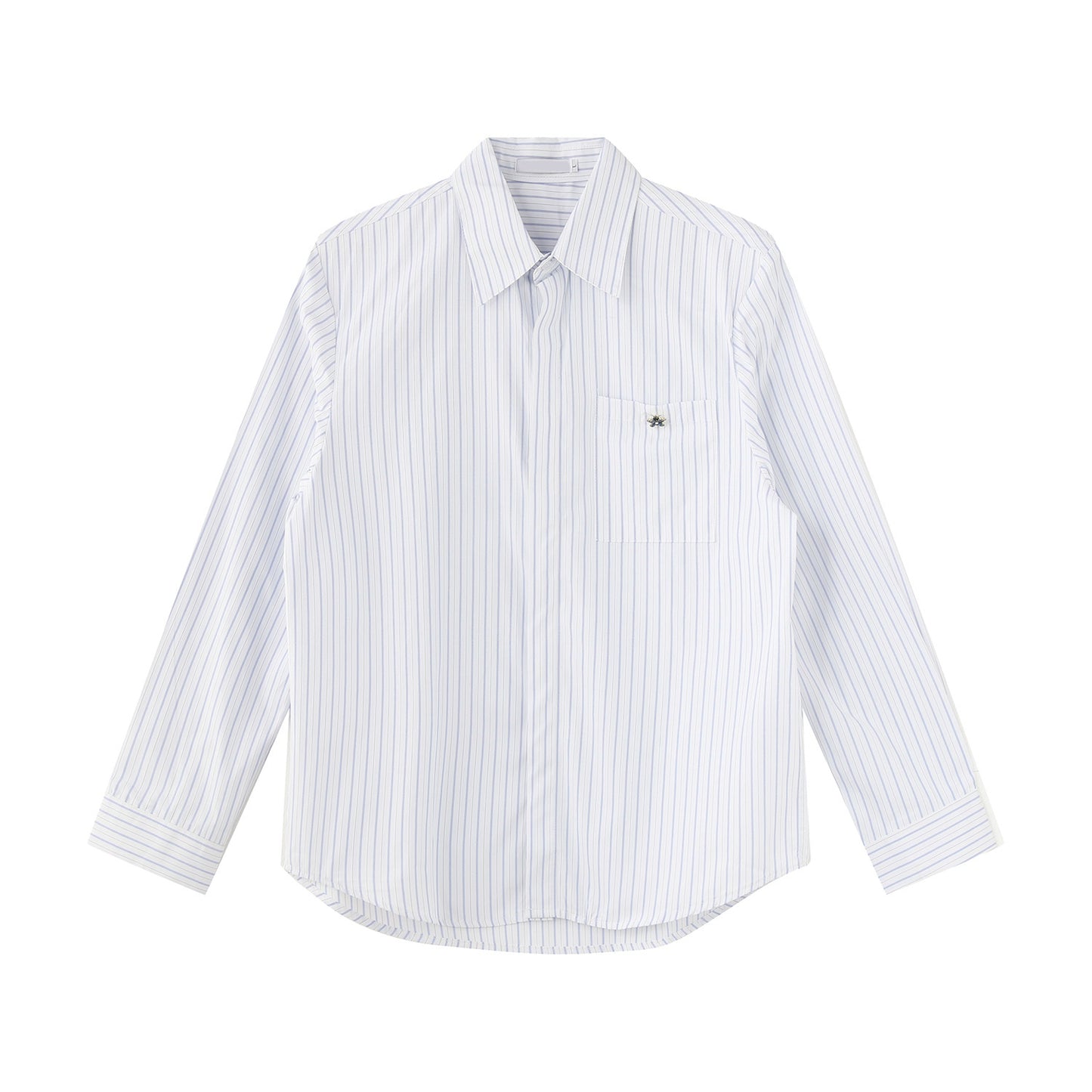 Stripe Pocket Embroidery Long Sleeve Shirt WN25026