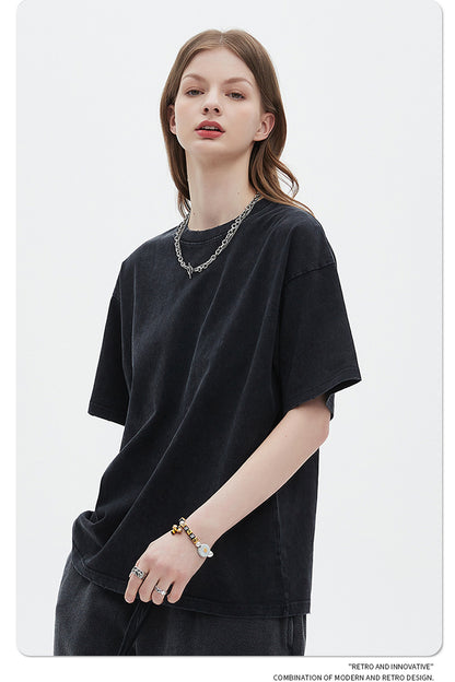 Washed Dyed Oversize Damage Short-sleeve T-shirt & Short Sweatpants Setup WN6630