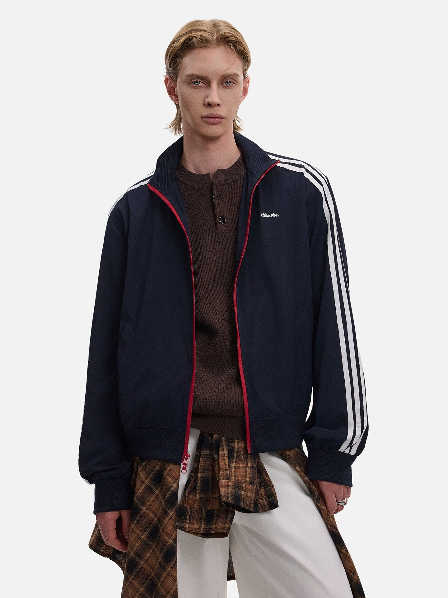 Stripe Contrast Short Zipper Jacket WN21430