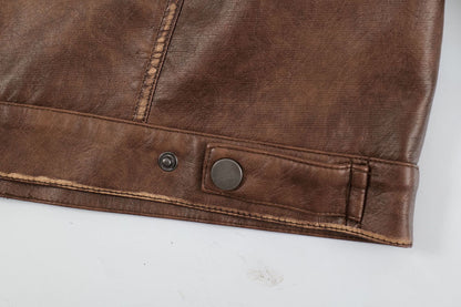 Washed Short PU Leather Zipper Jacket WN11267