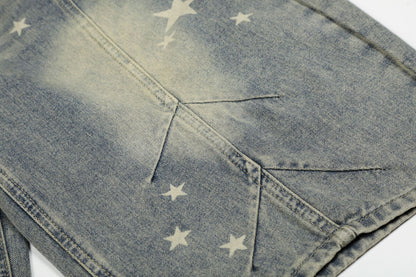 Curved Star Wide Leg Denim Short Pants WN25599