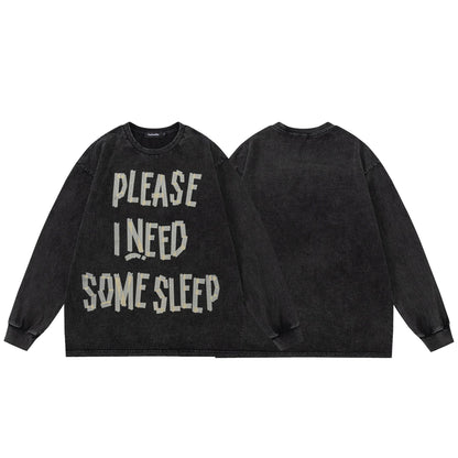 Washed Letter Print Oversize Long Sleeve T-Shirt WN25908