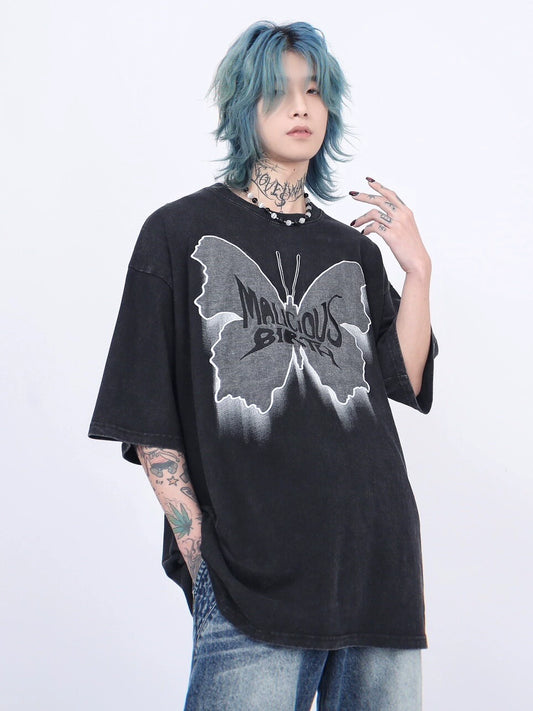 Butterfly Embroidery Design Oversize Short Sleeve T-Shirt WN5222