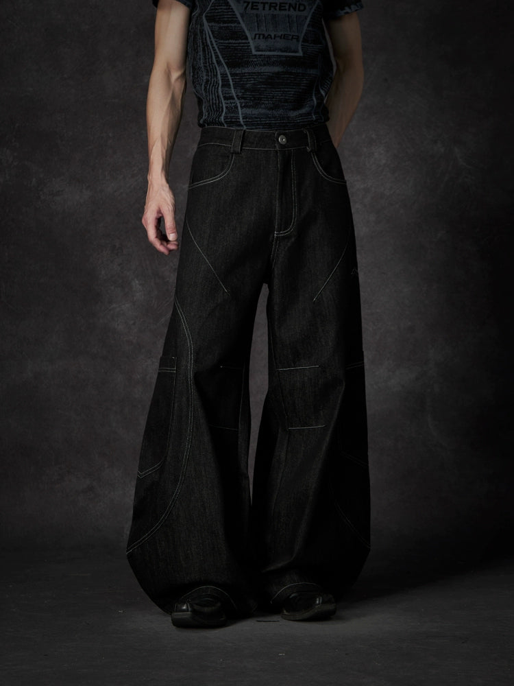 Contrast Stitching Wide Leg Denim Jeans WN18470