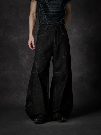 Contrast Stitching Wide Leg Denim Jeans WN18470