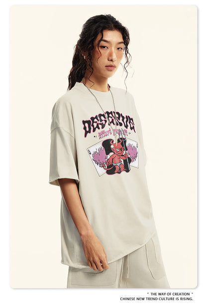 Washed Print Oversize Short-sleeve T-shirt WN6381