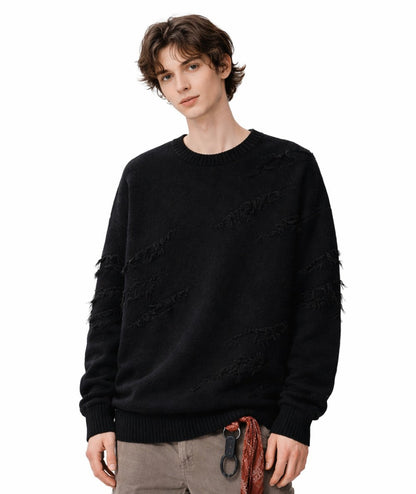 Damage Fringe Split Oversize Knit Sweater WN27952