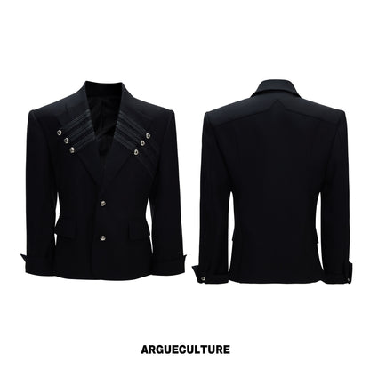 Braided Leather Double-Breasted Shoulder Pad Tailored Jacket & Wide Leg Trousers Setup WN26973