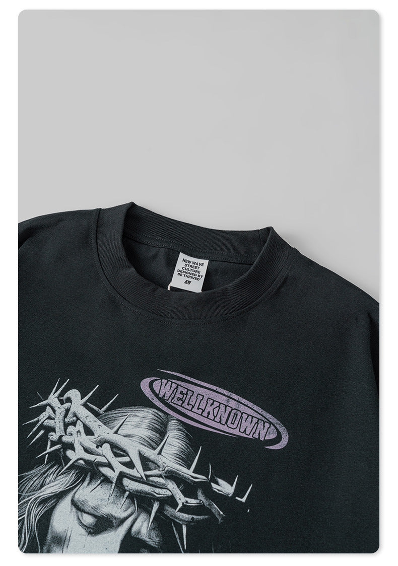 Water Washed Wax Print Long Sleeve T-Shirt WN7885