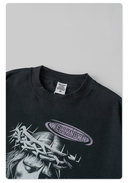 Water Washed Wax Print Long Sleeve T-Shirt WN7885