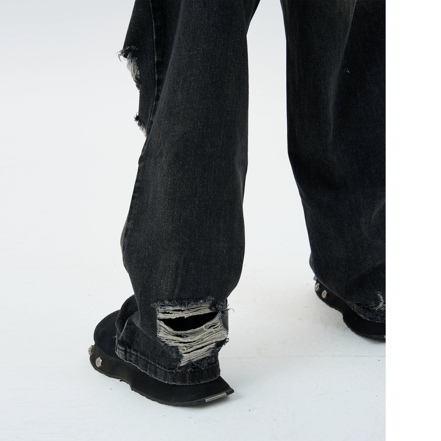 Damage Wide Leg Straight Denim Jeans WN5070