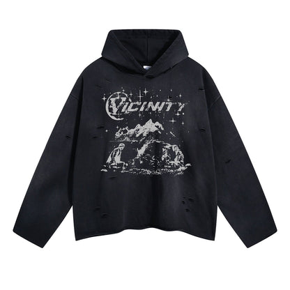 Spray Print Damage Cut0off Pullover Hoodie WN9991