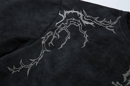 Embroidery Suede Design Oversize Short Sleeve T-Shirt WN15080