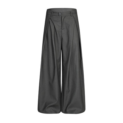 Pleats Curved Wide Leg Trousers WN21414