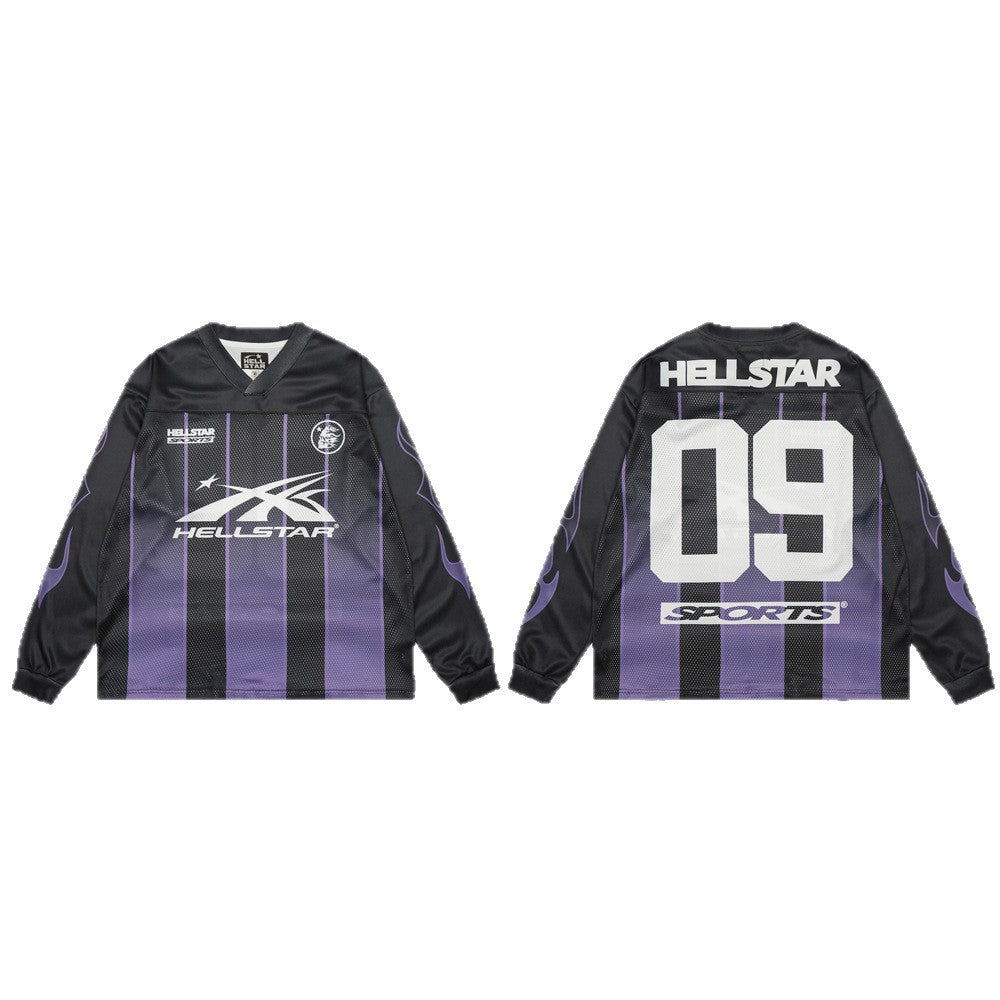 Sporty Mesh Striped V-Neck Long Sleeve T-Shirt WN26453
