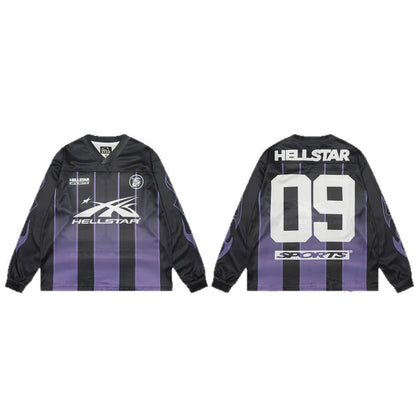 Sporty Mesh Striped V-Neck Long Sleeve T-Shirt WN26453
