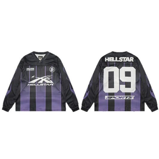 Sporty Mesh Striped V-Neck Long Sleeve T-Shirt WN26453