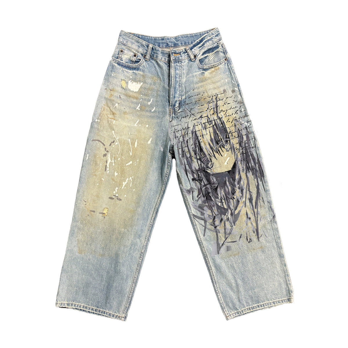Spray Dye Washed Wide Leg Denim Jeans WN16824