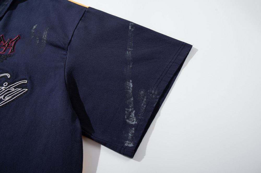 Paint Embroidery Oversize Short Sleeve Polo Shirt WN28089
