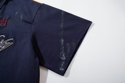 Paint Embroidery Oversize Short Sleeve Polo Shirt WN28089