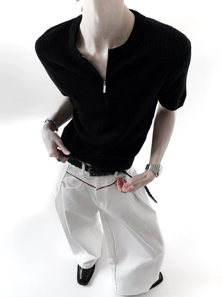 Pleats Design High Waist Wide Leg Denim Jeans WN20333