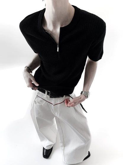 Pleats Design High Waist Wide Leg Denim Jeans WN20333