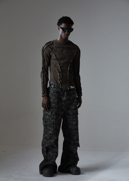 Camouflage Cargo Pocket Wide Leg Denim Jeans WN28009