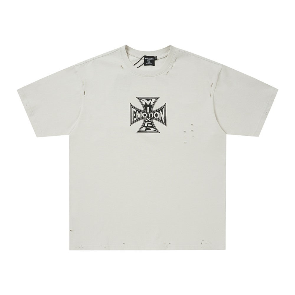 Damage Cross Graphic Short Sleeve T-Shirt WN28008