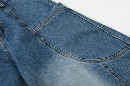 Curved Wide Leg Patchwork Denim Jeans WN25680