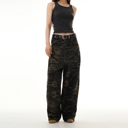 Camouflage Wide-Leg Straight Denim Jeans WN7680