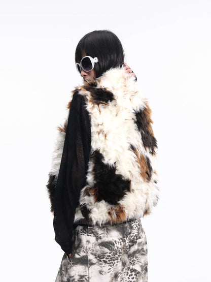 Reversible Cow Print Fake Fur Sleeveless Jacket WN27255