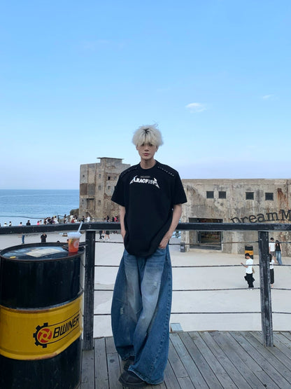 Print Logo Metal Detail Oversize Short Sleeve T-Shirt WN19864